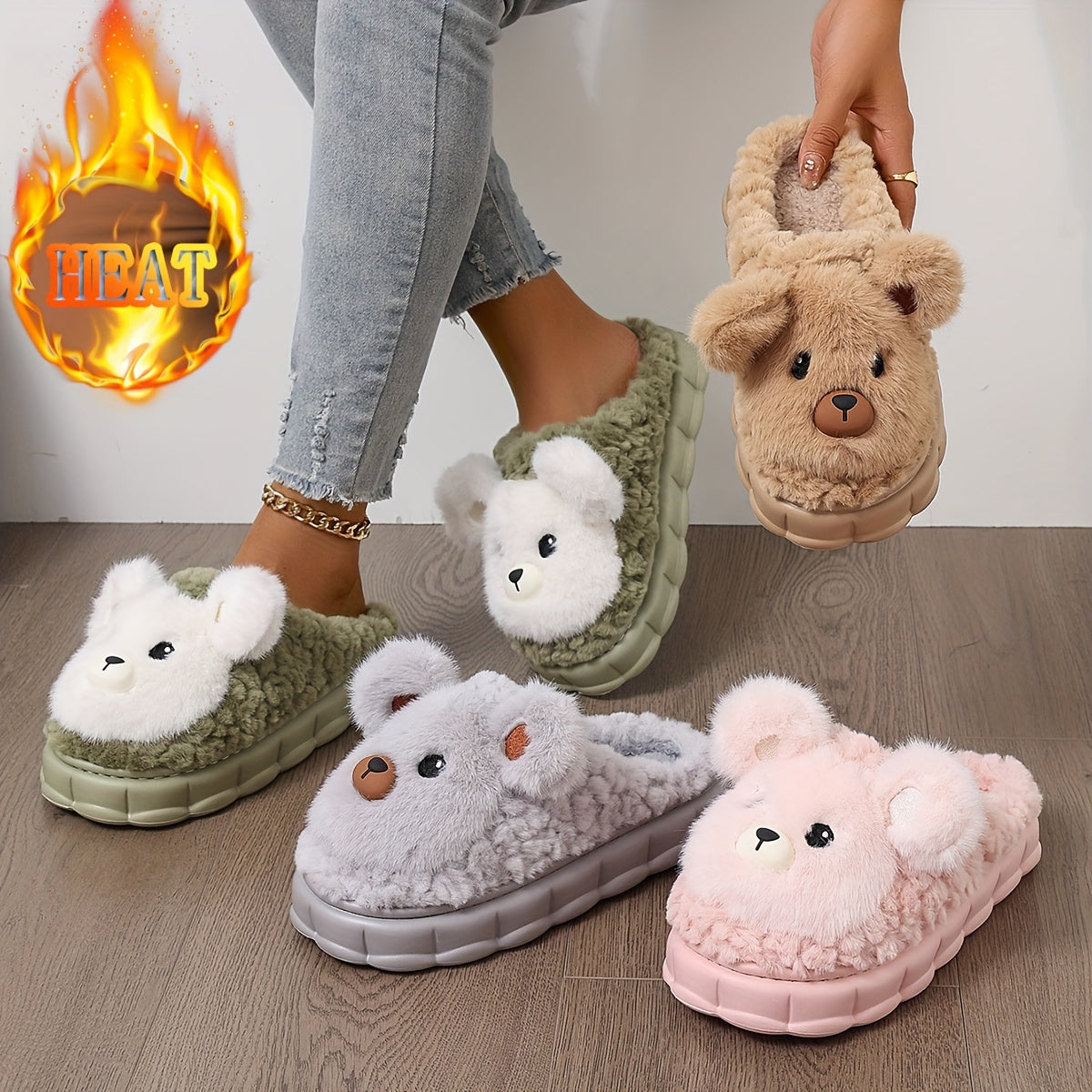 Cozy Cartoon Plush Slippers for Women - Ultra-Soft, Thick Sole with Warm Lining & Non-Slip Sole, Perfect for Winter Comfort - For Women - Suitable for Indoor Wear - Ideal Gift for Birthday & Holidays